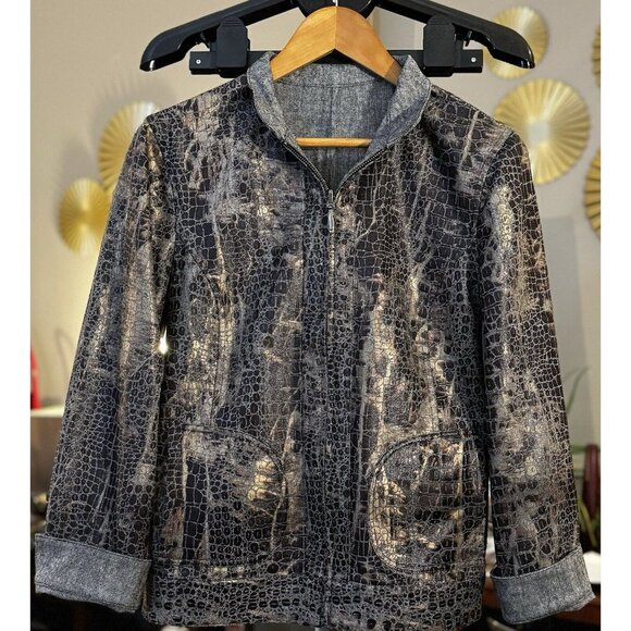 Chico's Womens Sz 1 Convertible Animal Print‎ And Gray Full Zip Up Jacket - Picture 2 of 7